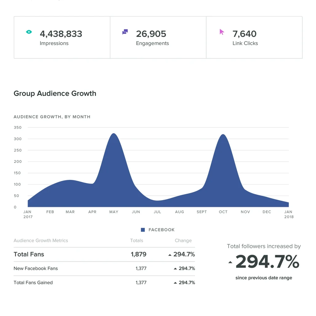 Fischer Process Industries Facebook analytics proof image showing audience growth and follower performance from the campaign.