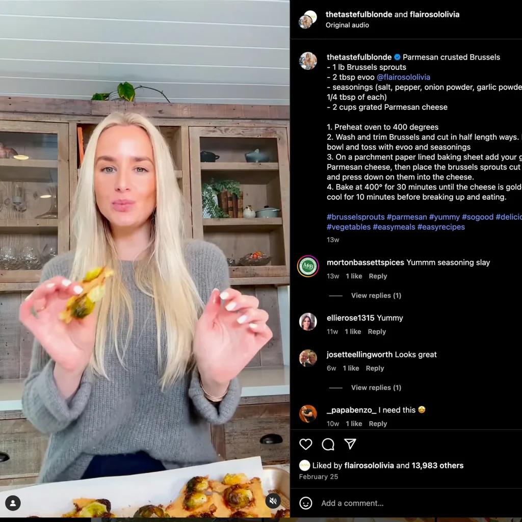 Flairosol Olivia Instagram proof image showing creator-led recipe content featuring the Olivia oil sprayer.