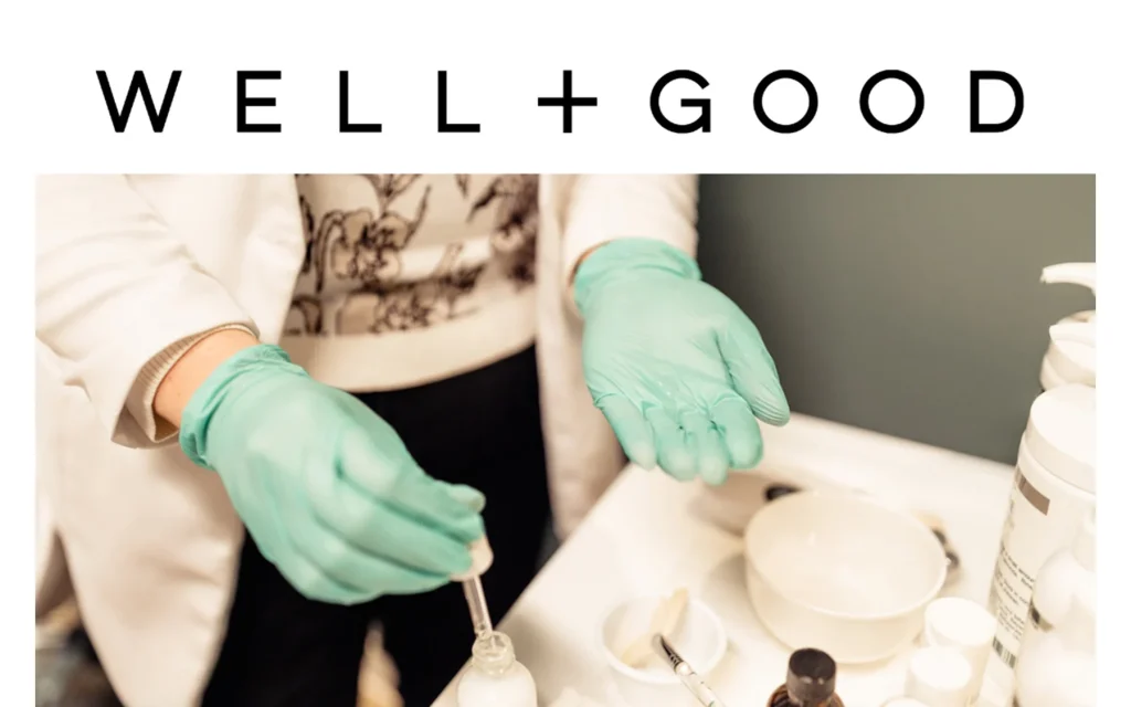 Skin Property Well+Good media proof image showing skincare treatment coverage with professional skincare products.
