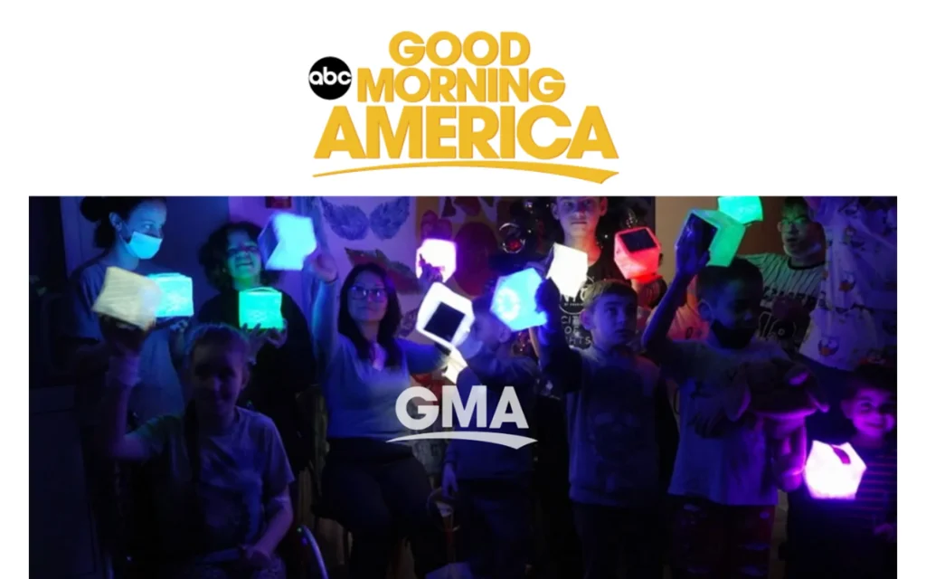 Solight Design Good Morning America media proof image showing SolarPuff lights featured in a televised segment.